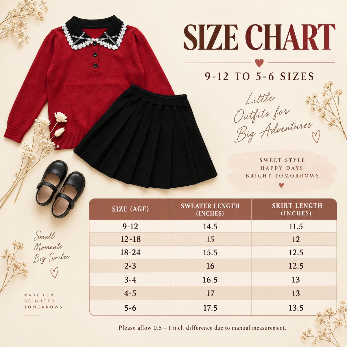 Girls Bow Collar Sweater & Pleated Skirt 2-Piece Set | Faba Kids