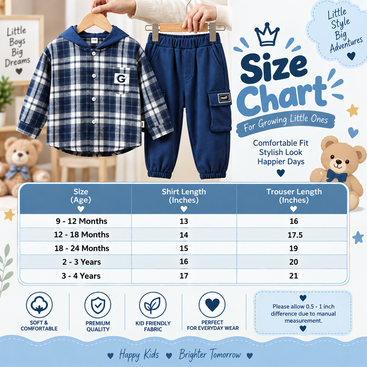 Boys Plaid Hooded Shirt & Cargo Trouser 2PC Set – 3 Colors | Faba Kids