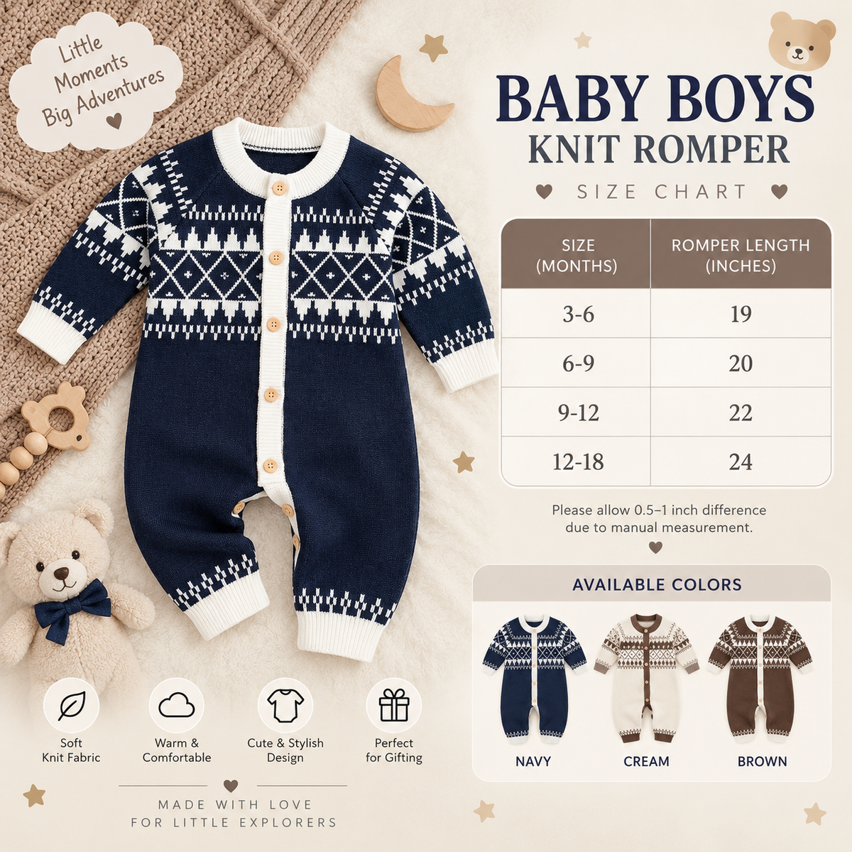 Baby Boys 2PC Knit Romper & Cap Set | Faba Kids