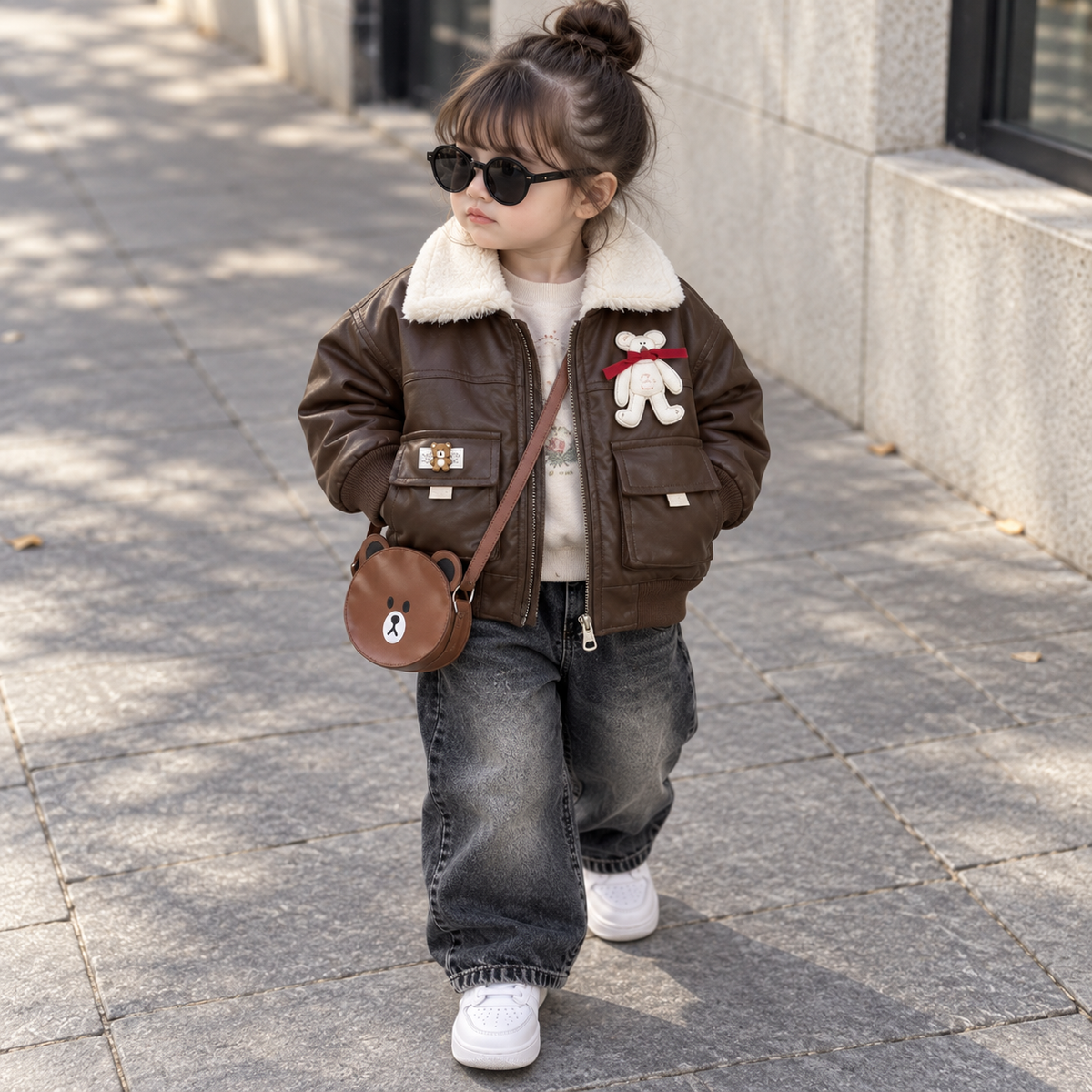 Kids Bunny Patch Leather-Look Winter Jacket