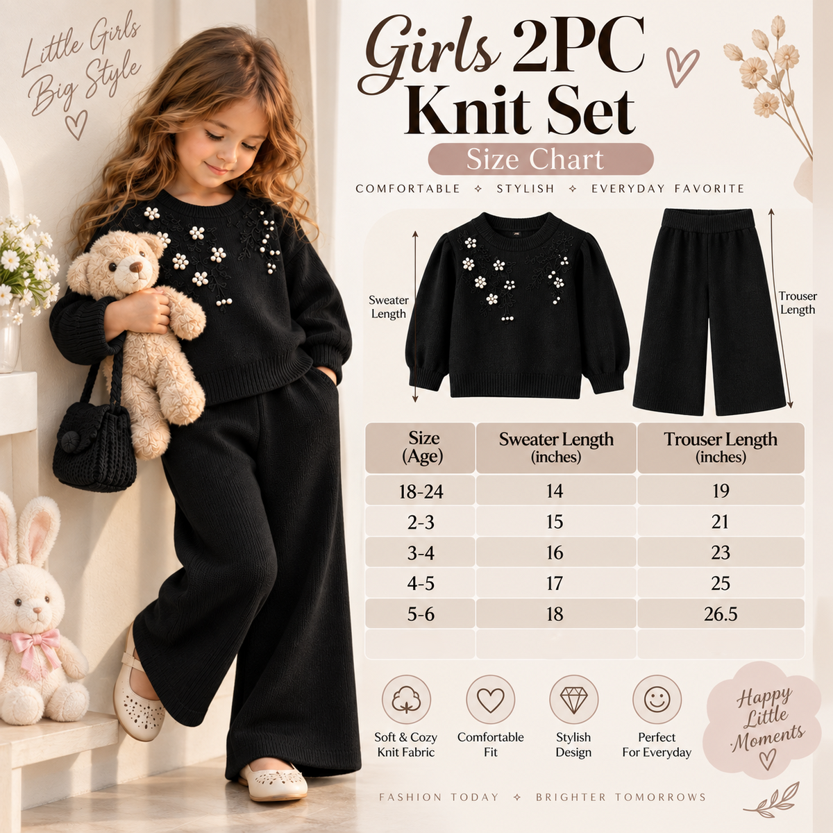 Girls 2PC Pearl Knit Sweater & Trouser Set
