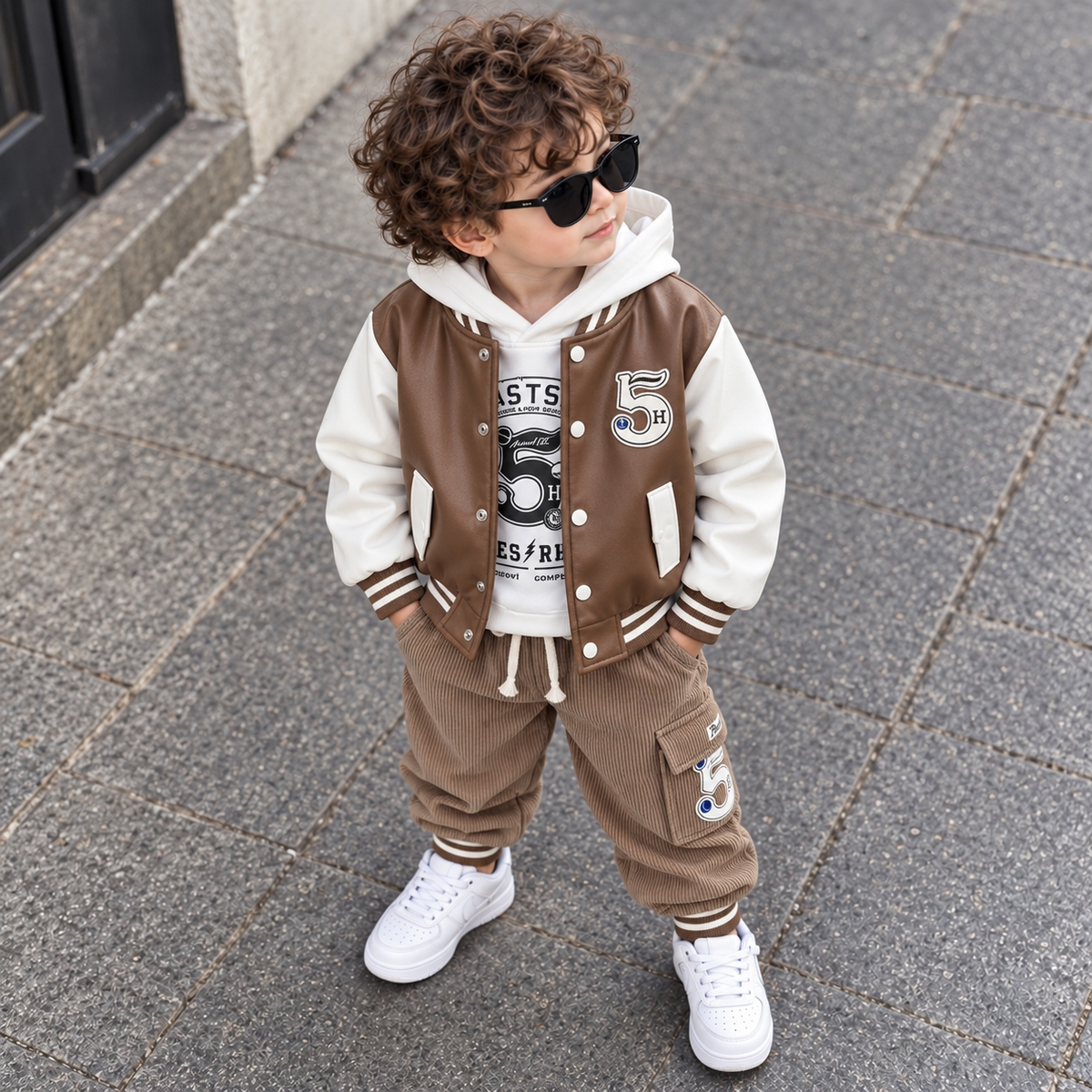 Boys 3PC Varsity Jacket Hoodie & Trouser Set