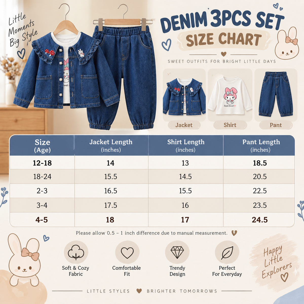 Girls 3PC Ruffle Denim Jacket Set