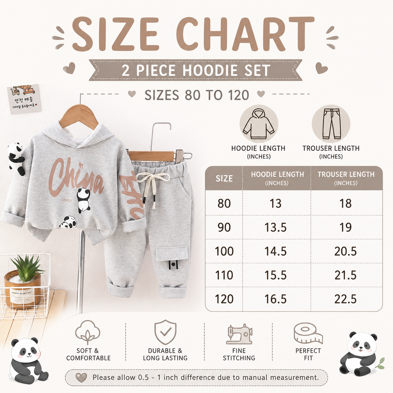 Panda Hoodie 2PC Winter Set