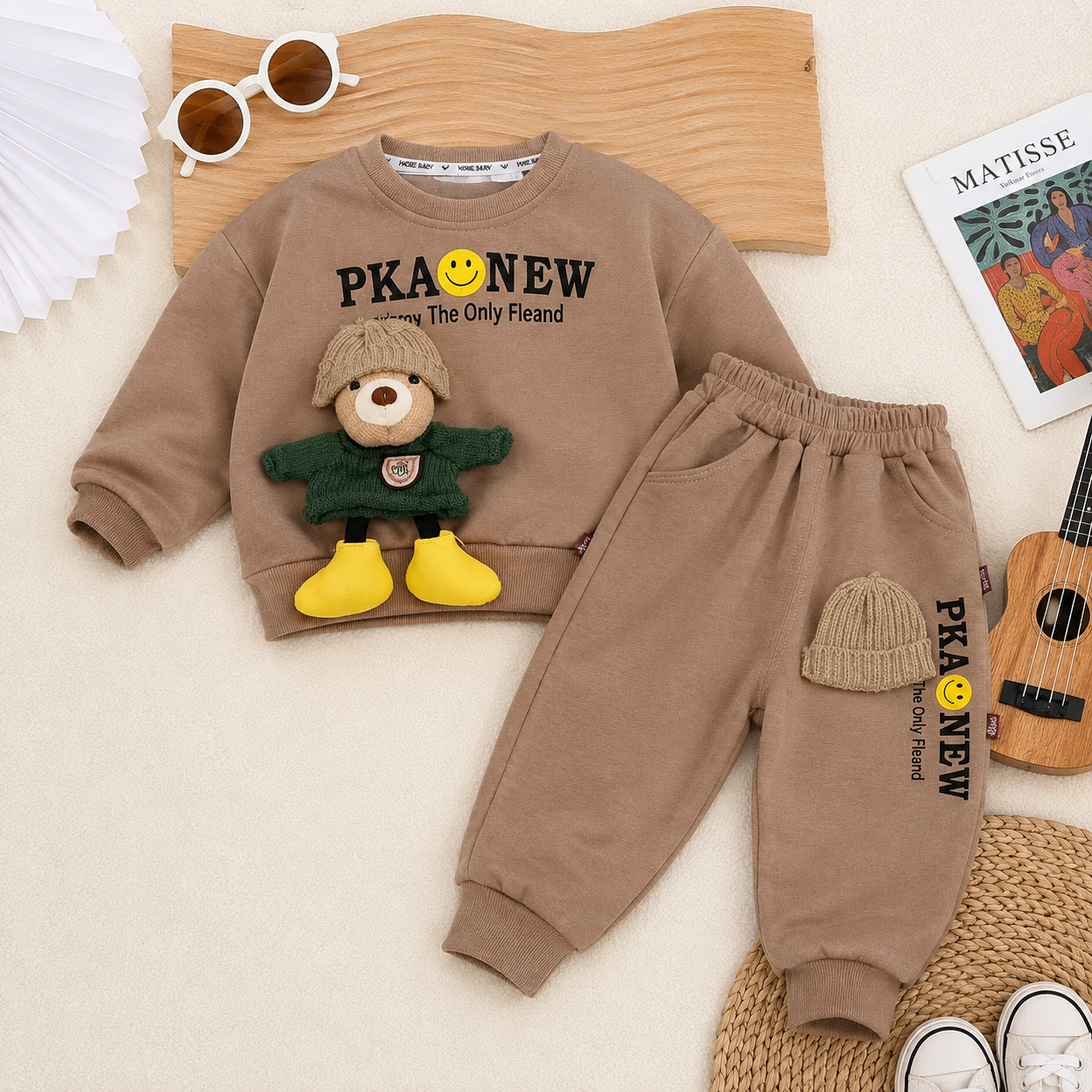 Boys 3D Teddy Bear 2PC Sweatshirt & Trouser Set