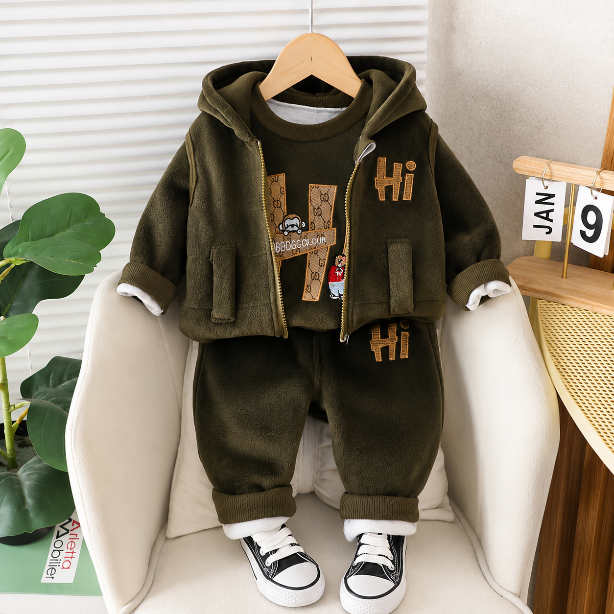 Hi Bear Velvet 3PC Hooded Vest Set
