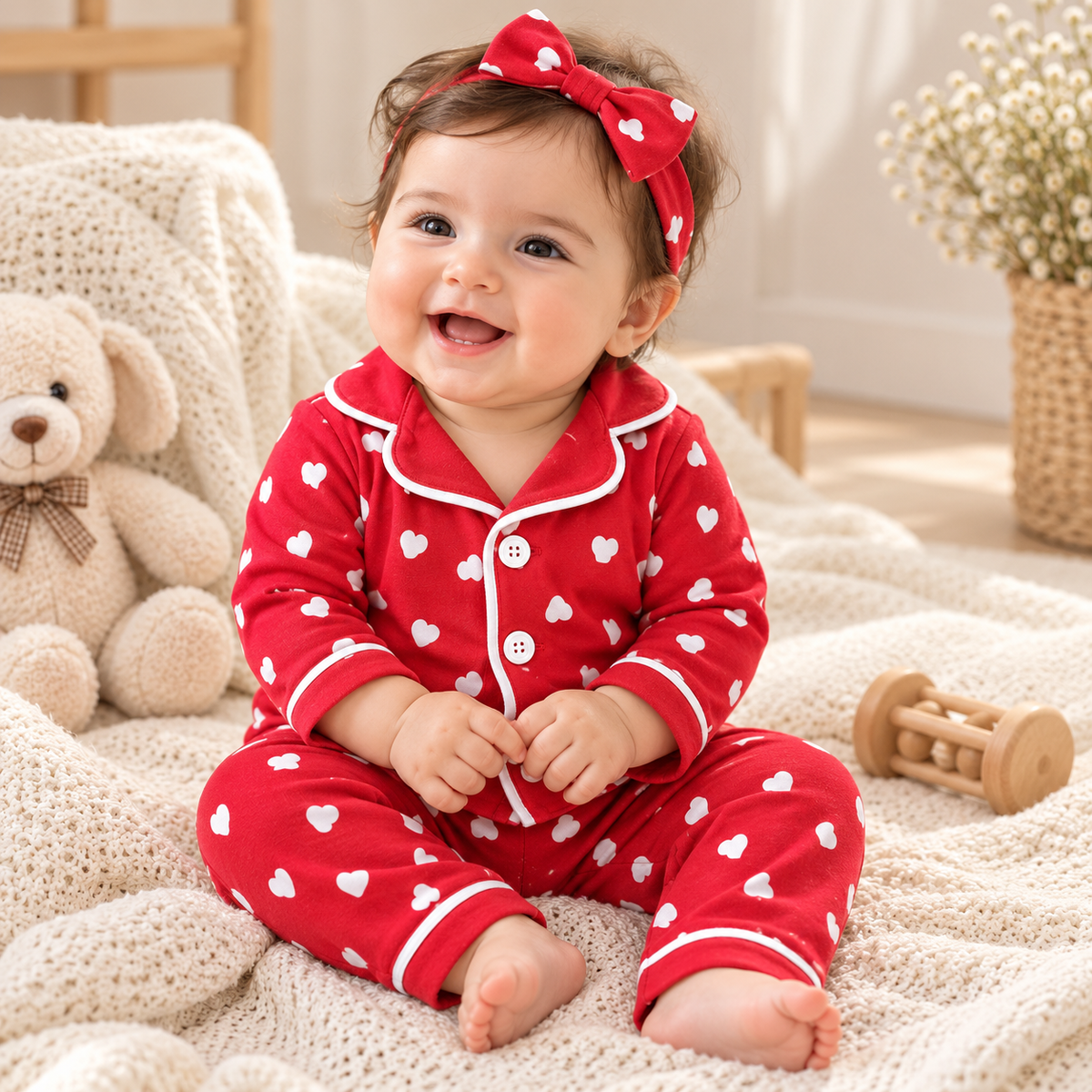 Baby Piped Collar Printed Night Suit