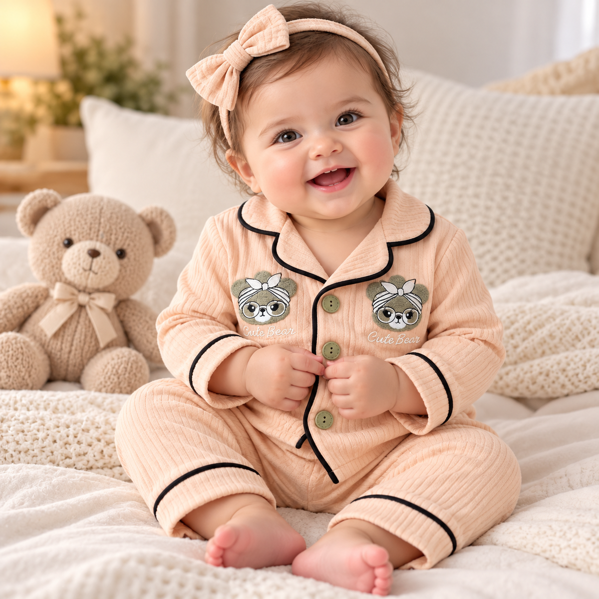 Baby Piped Collar Printed Night Suit