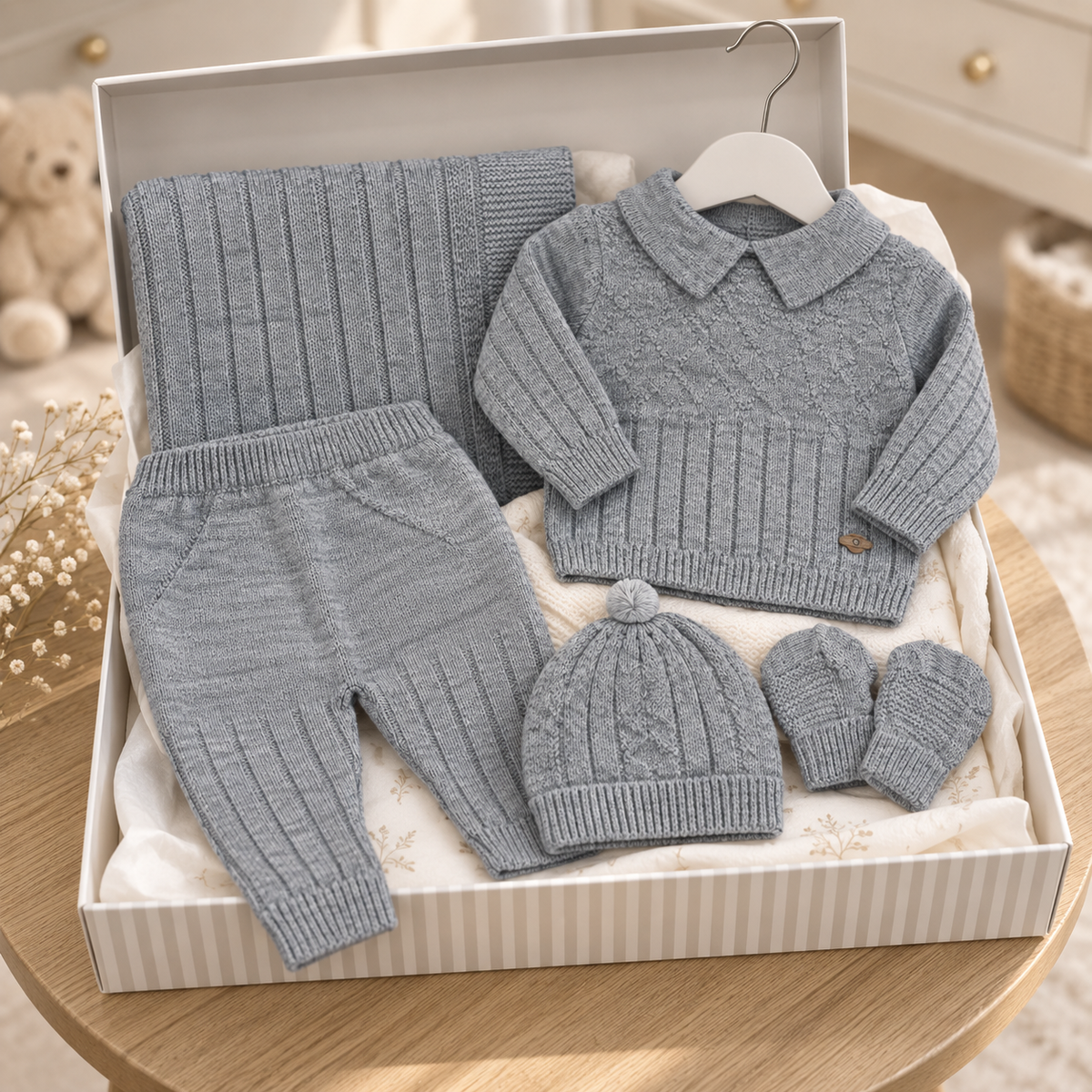 Newborn Cable Knit Blanket 5PC Premium Starter Set