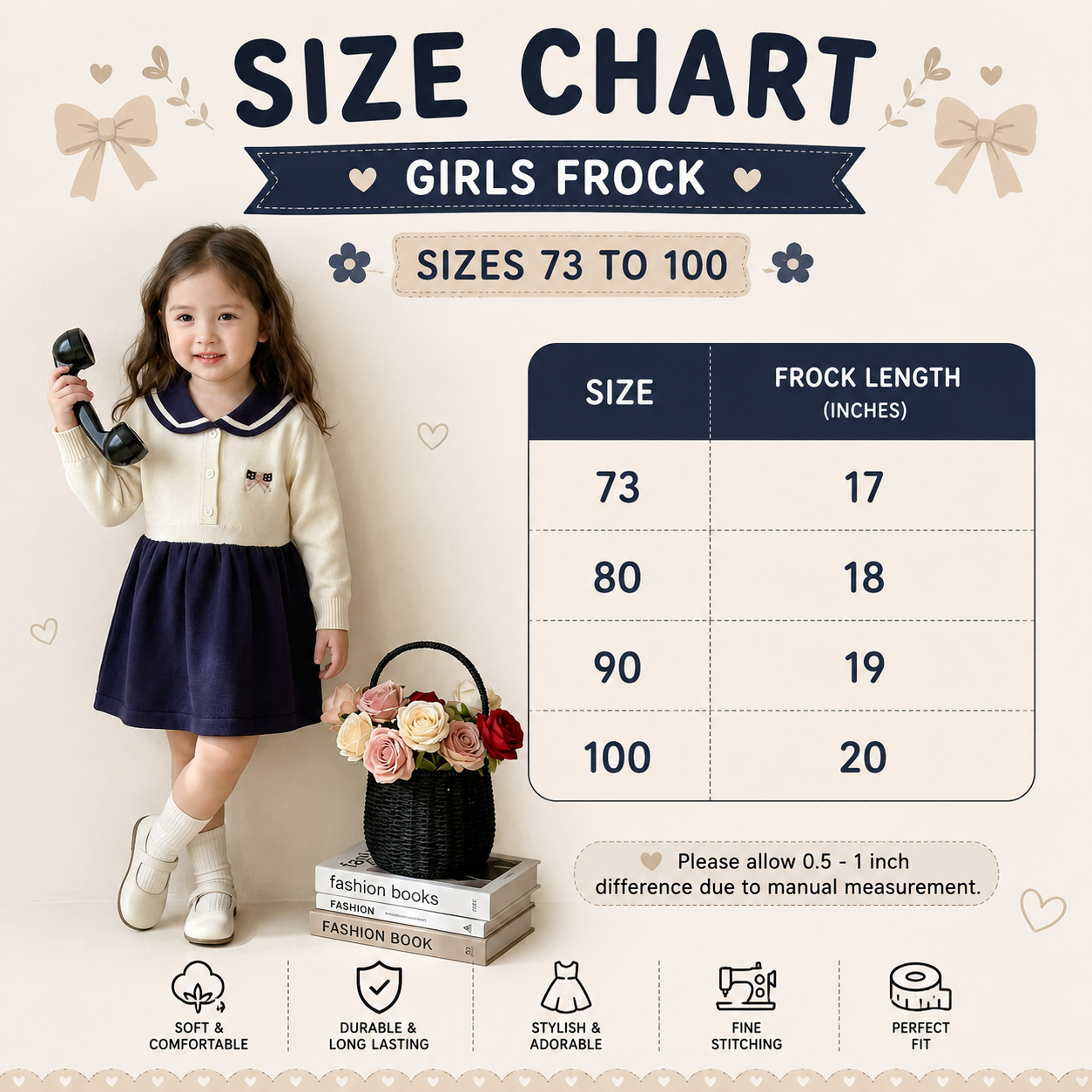 Classic Collar Girls Winter Frock – 1PC