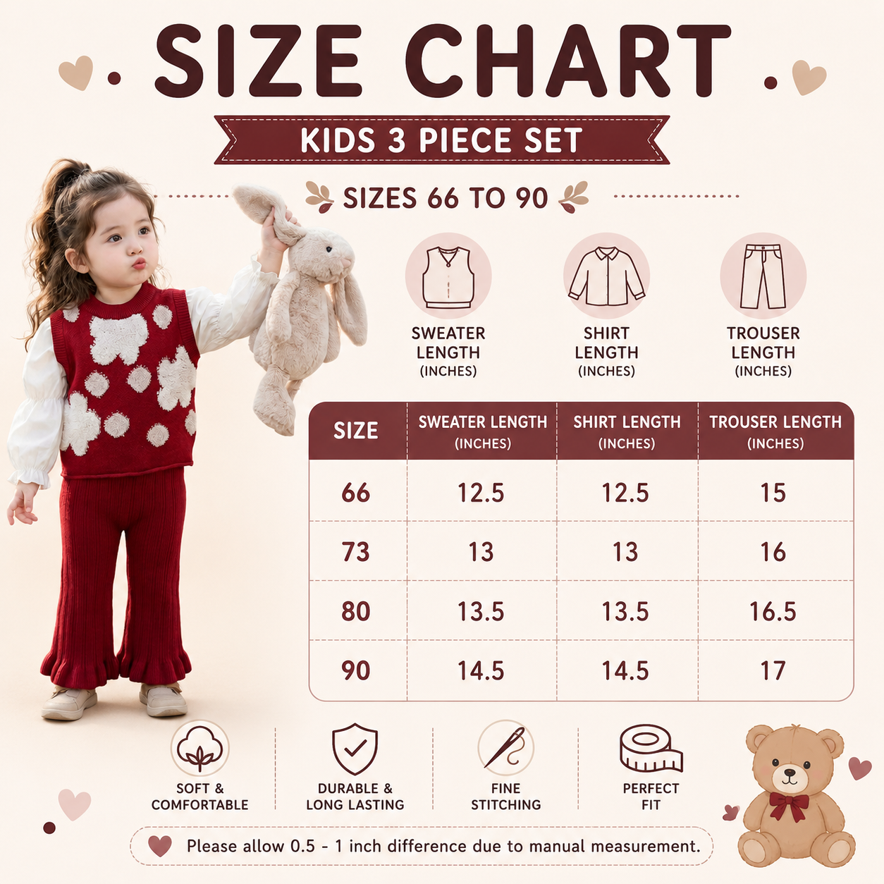 Girls Teddy Bloom 3PC Winter Set