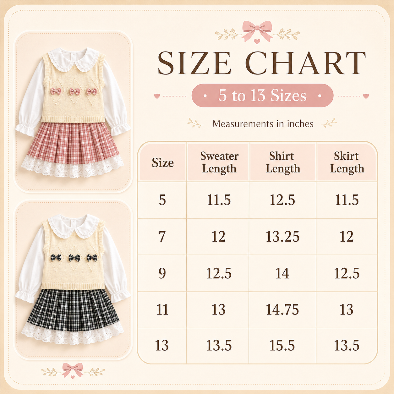 Bow Charm 3PC Sweater, Shirt & Skirt Set