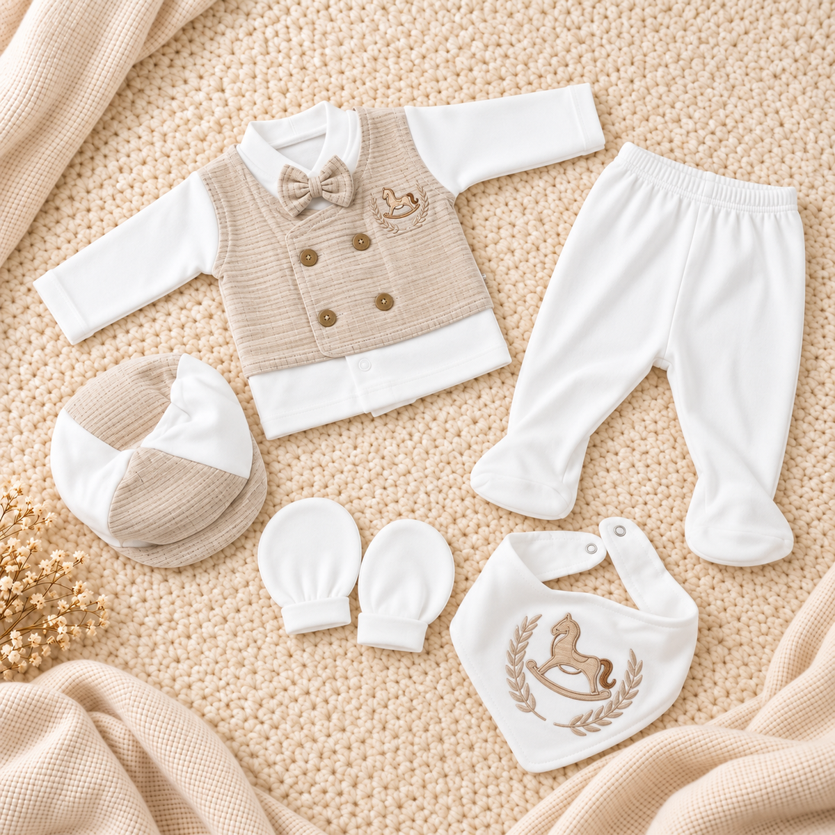 Baby Rocking Horse Waistcoat Shirt & Footed Trouser 5PC Starter Set