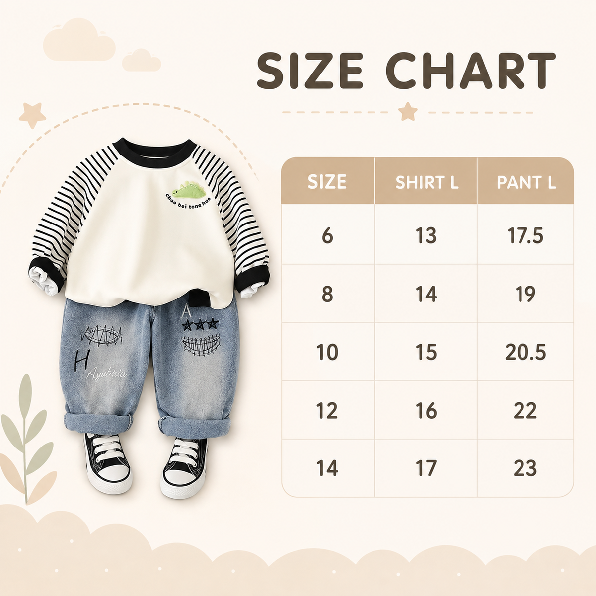 Dino Stripe 2PC Shirt & Baggy Denim Pants Set | Faba Kids