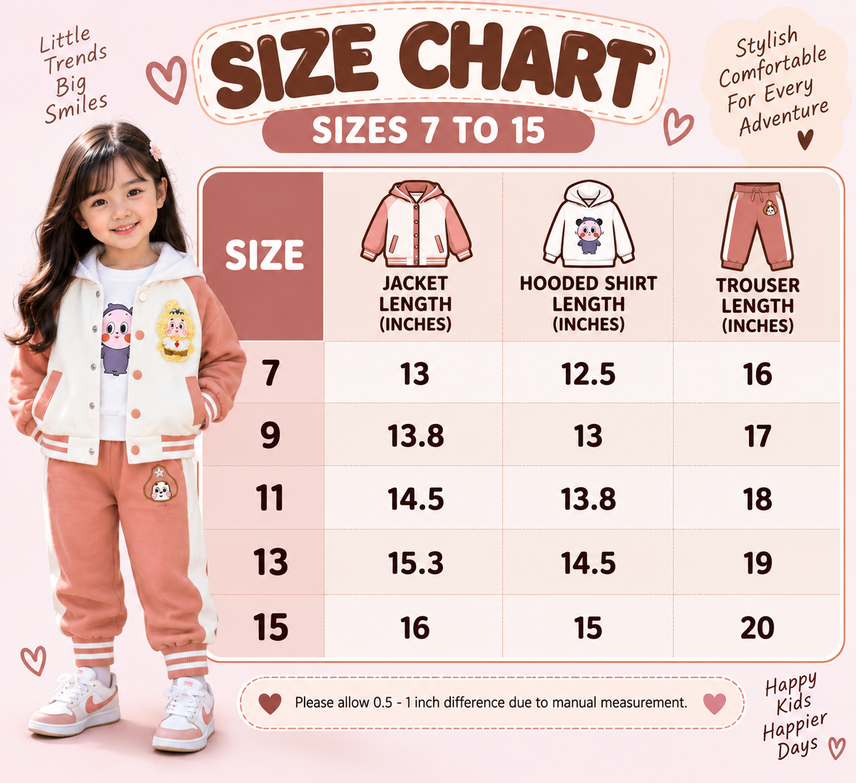Girls Cute Varsity 3PC Jacket, Hoodie & Trouser Set | Faba Kids