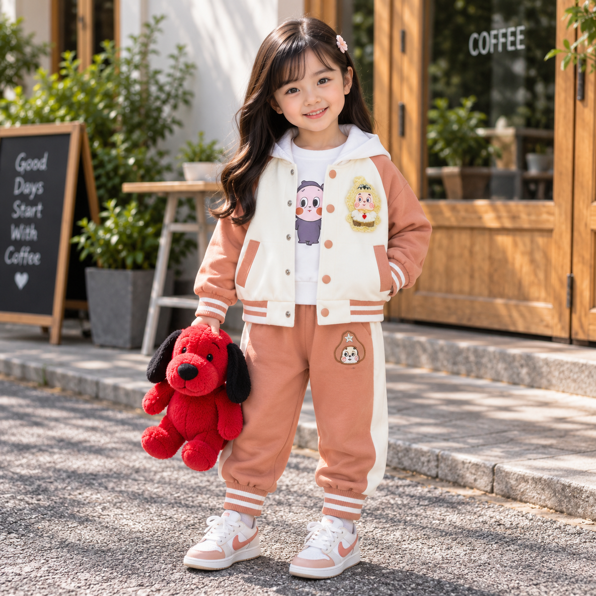 Girls Cute Varsity 3PC Jacket, Hoodie & Trouser Set | Faba Kids