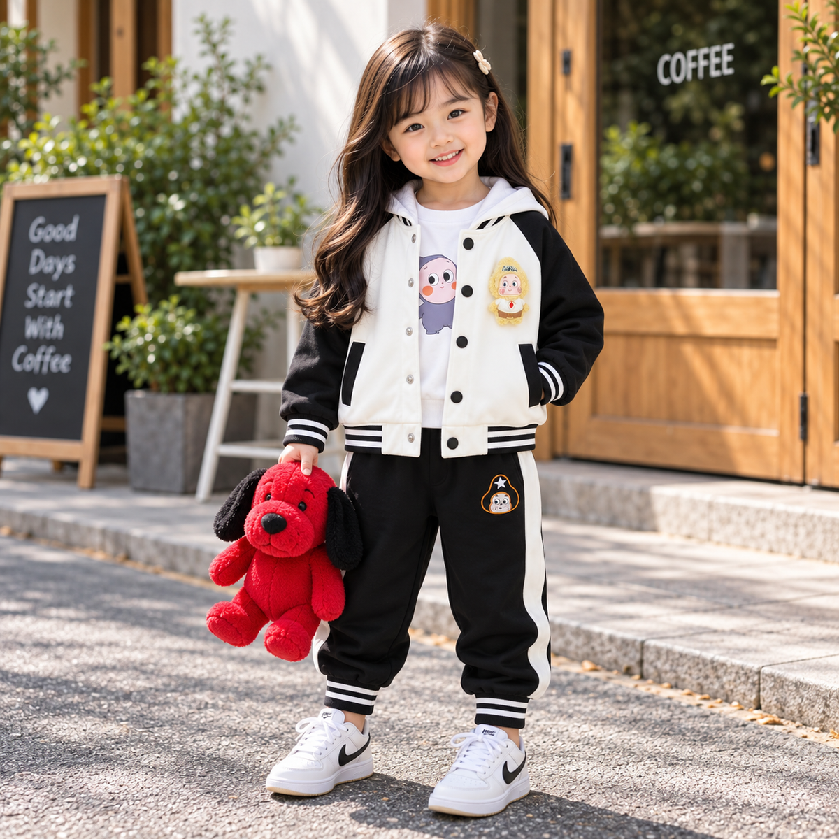 Girls Cute Varsity 3PC Jacket, Hoodie & Trouser Set | Faba Kids