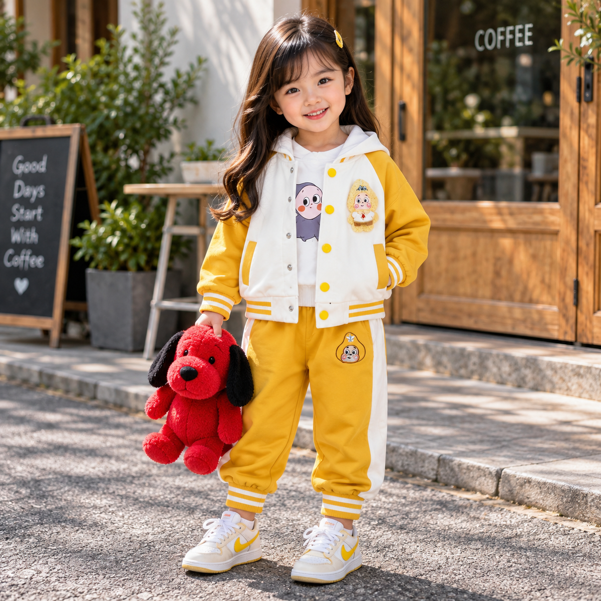 Girls Cute Varsity 3PC Jacket, Hoodie & Trouser Set | Faba Kids