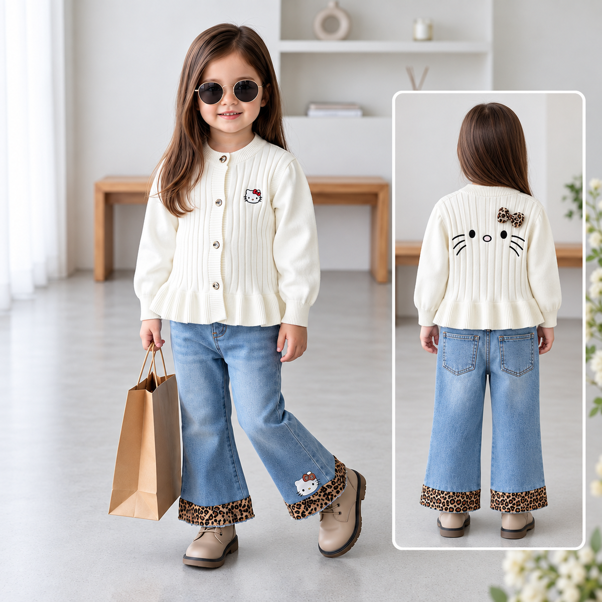 Girls 3PC Sweater, Shirt & Denim Pants Set | Faba Kids