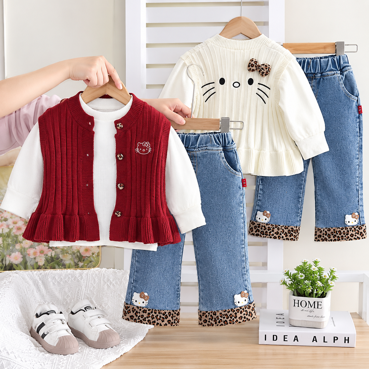 Girls 3PC Sweater, Shirt & Denim Pants Set | Faba Kids
