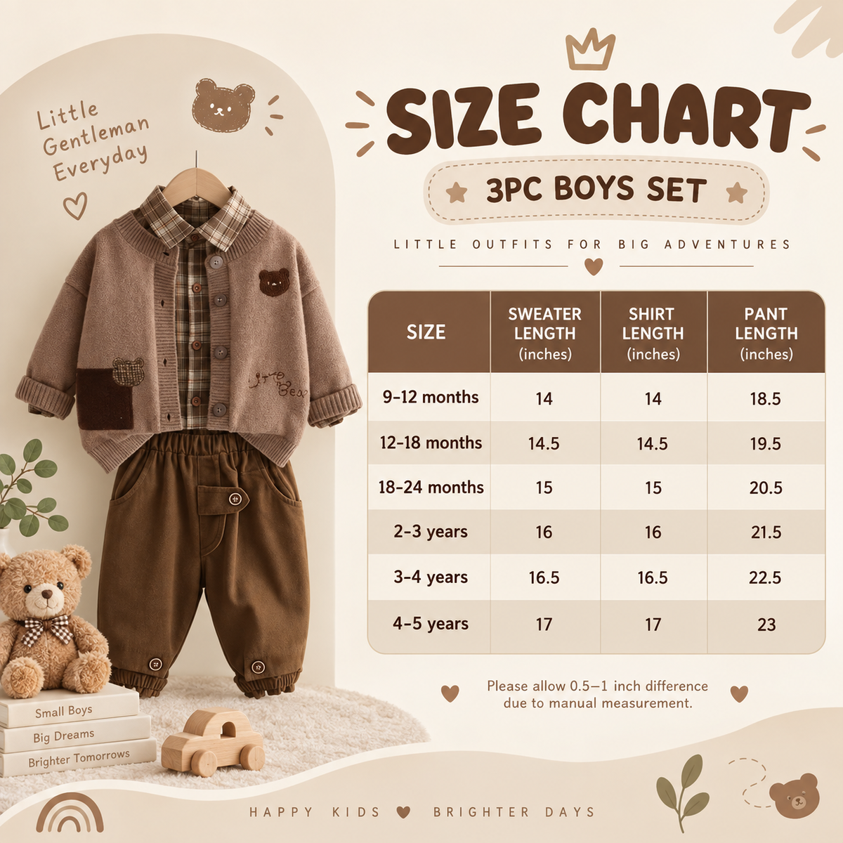 Kids 3PC Teddy Sweater, Check Shirt & Pants Set – 2 Colors