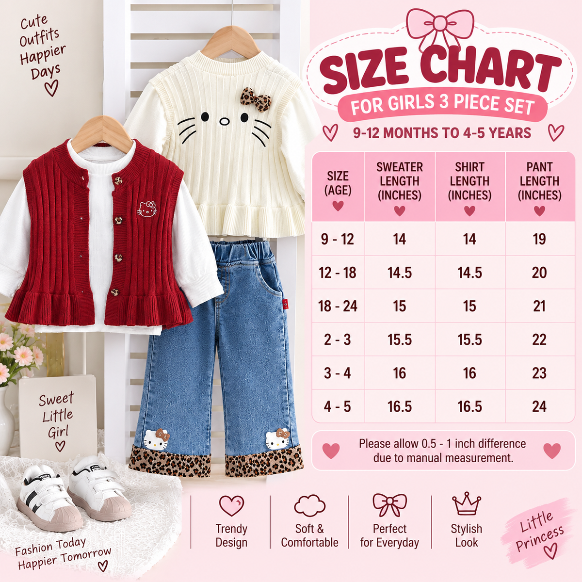 Girls 3PC Sweater, Shirt & Denim Pants Set | Faba Kids