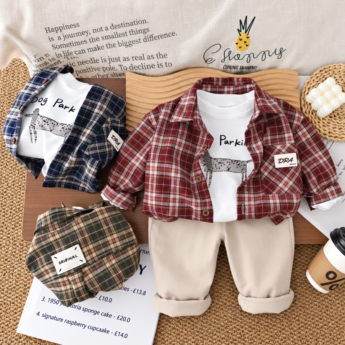 Boys 3PC Check Shirt, Inner Tee & Pants Set | Faba Kids