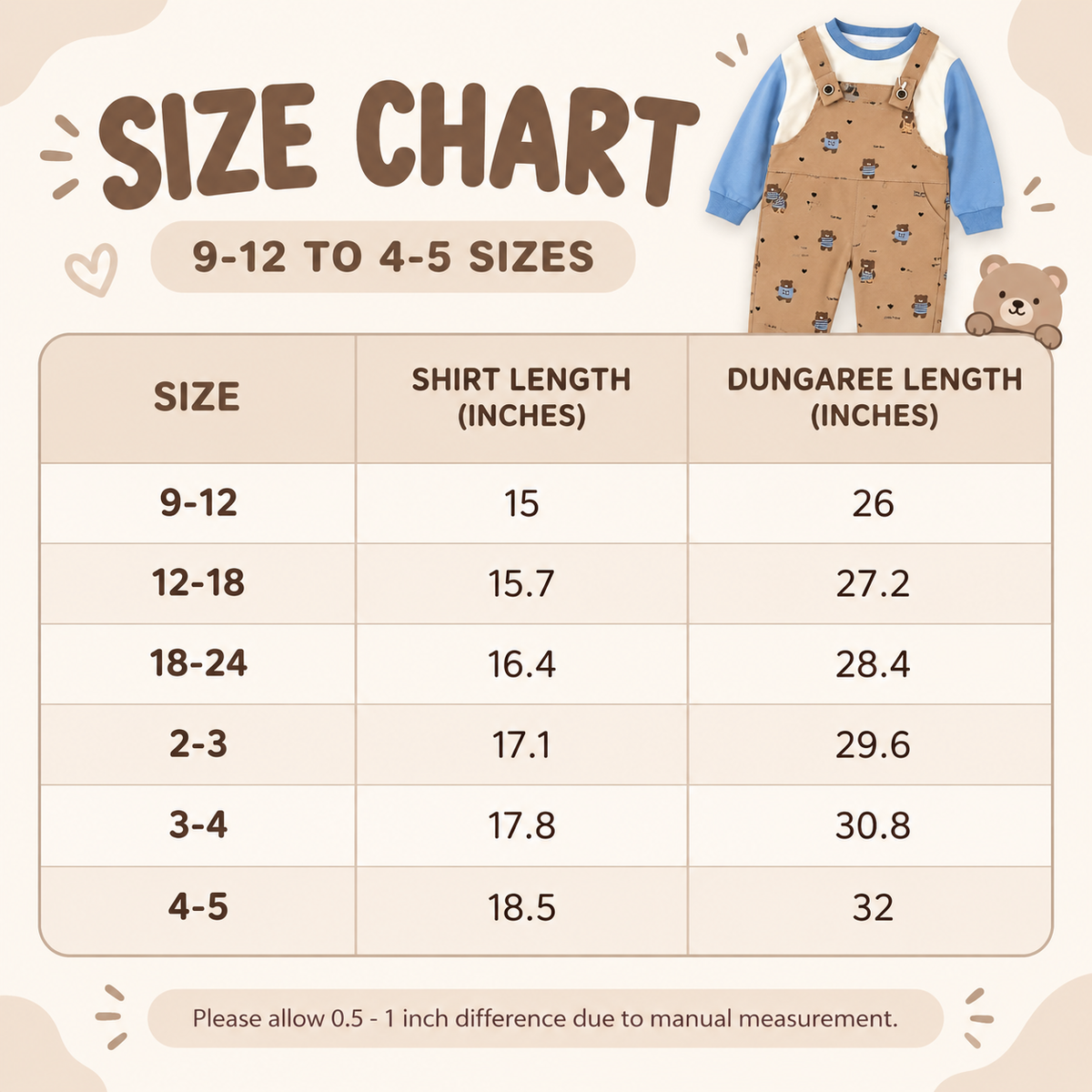 Kids 2PC Cute Bear Dungaree & Shirt Set – 3 Colors | Faba Kids