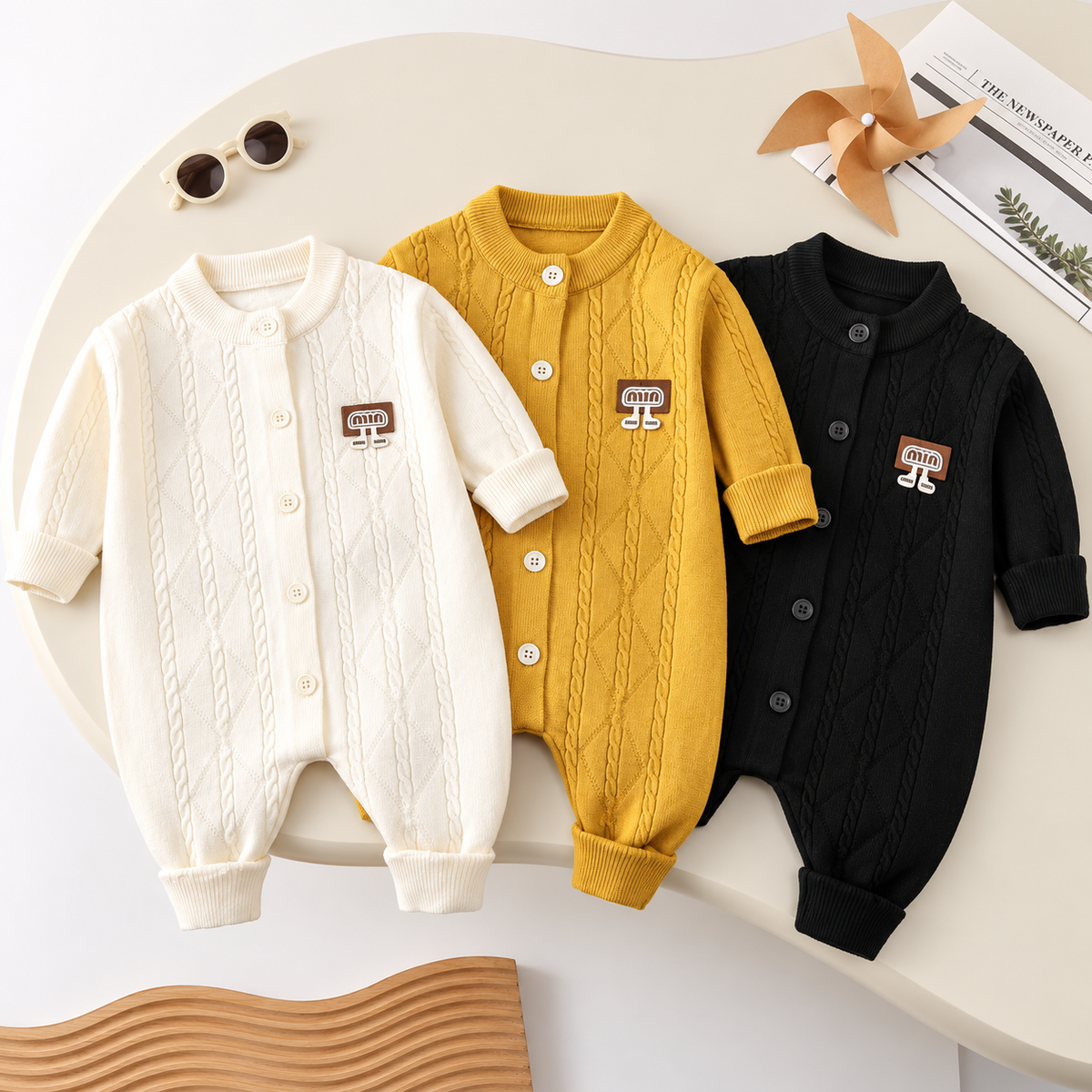 Classic Cable Knit Baby Romper – 1PC | 3 Colors | Faba Kids