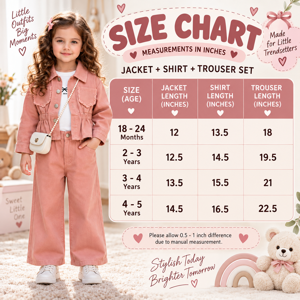 Girls 4-Piece Denim Style Outfit with Bag