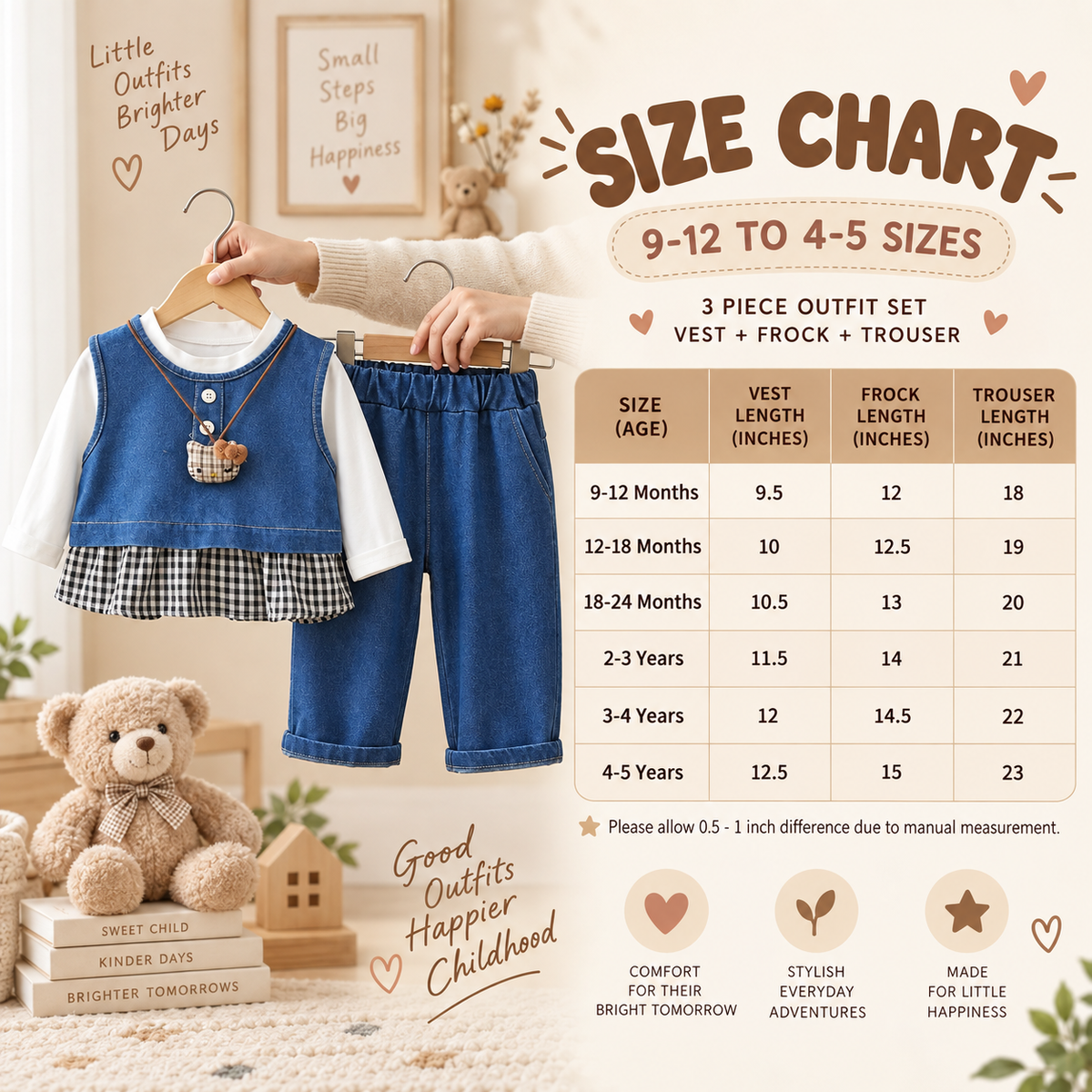 Girls 3-Piece Denim Vest, Shirt & Trouser Set – 2 Colors | Faba Kids