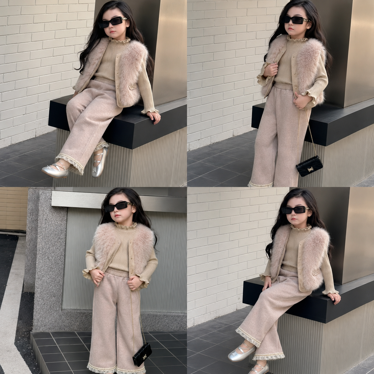 Girls Faux Fur Winter 3-Piece Outfit Set