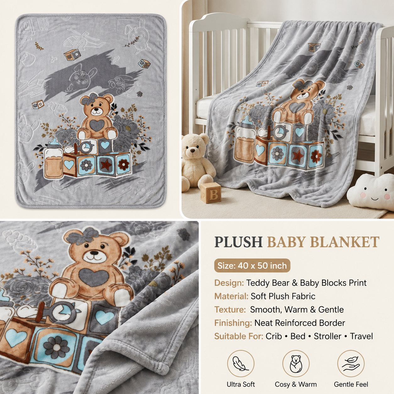 Plush Teddy Baby Blanket – 1-6 Years