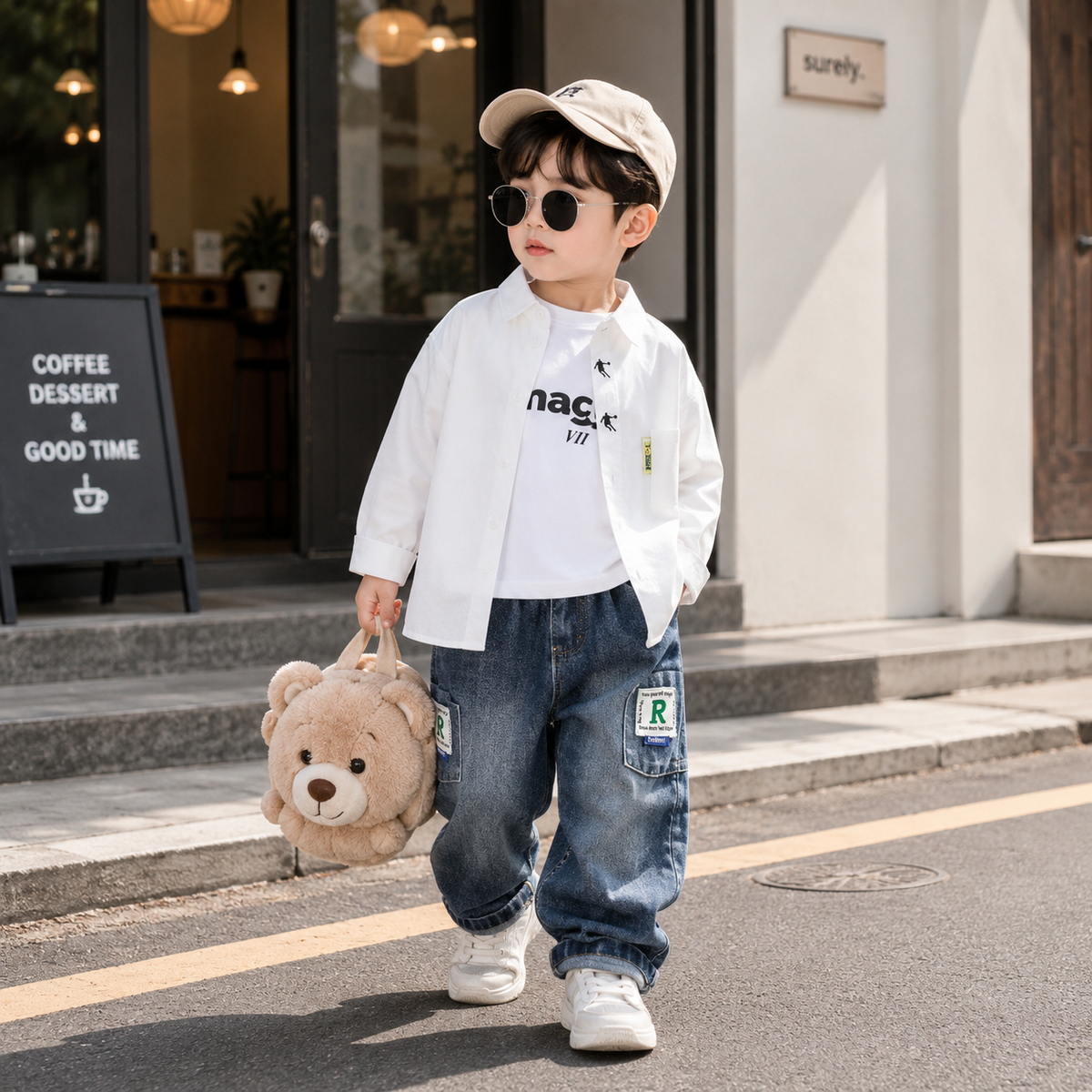Boys 3-Piece Shirt, T-Shirt & Denim Pants Set – 3 Colors | Faba Kids