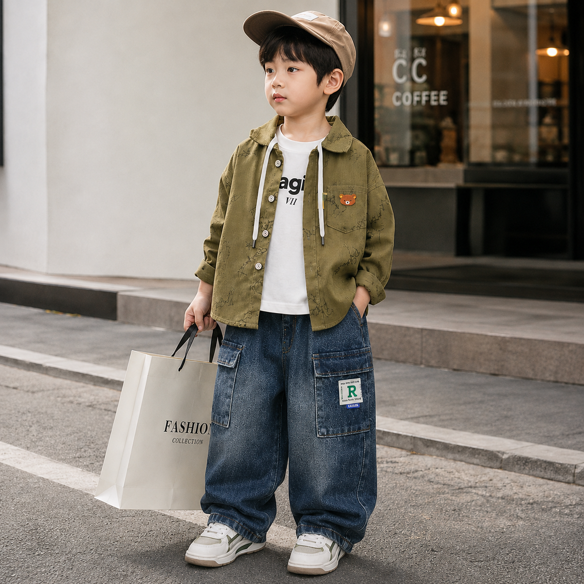 Boys 3-Piece Hooded Shirt & Denim Pants Set – 3 Colors | Faba Kids