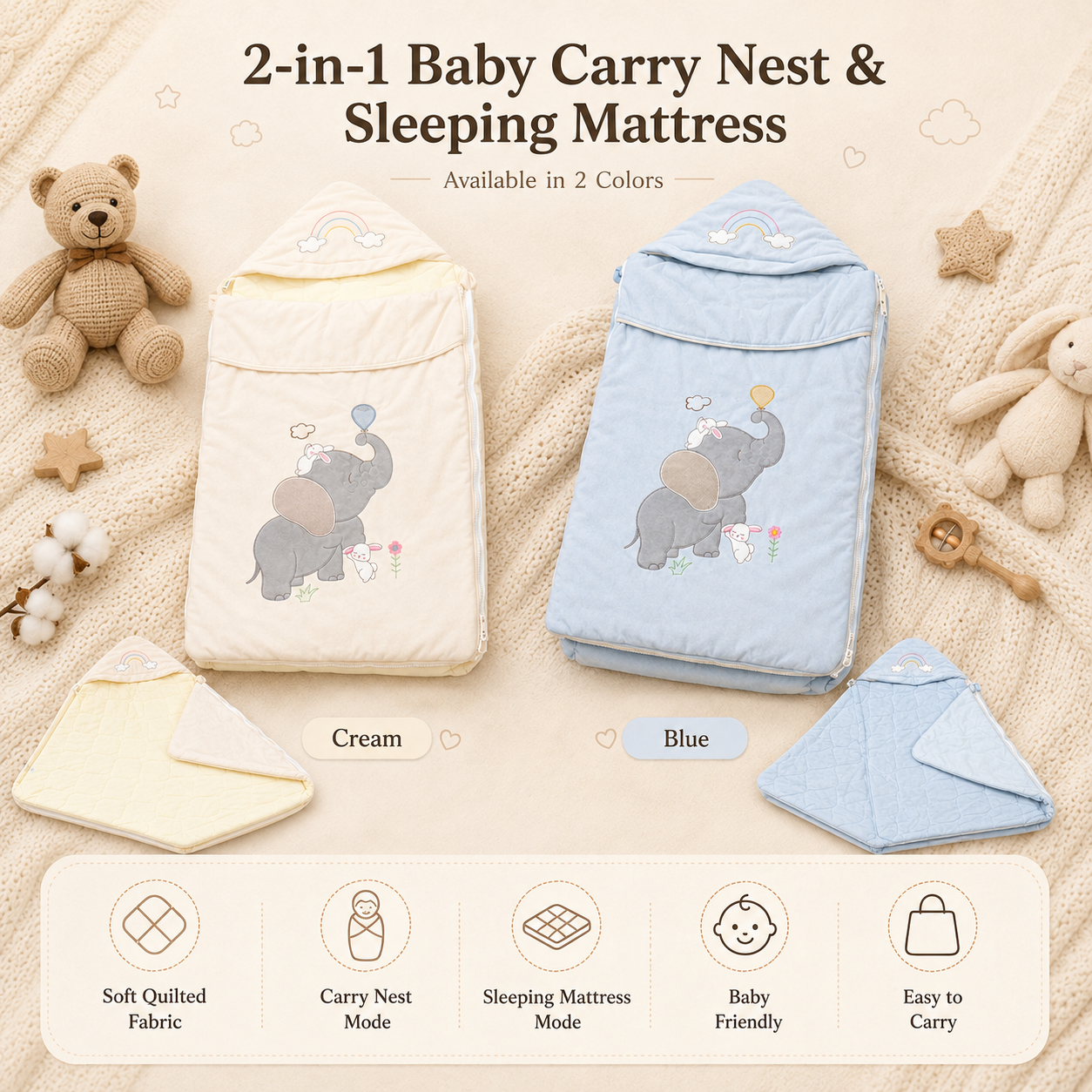Elephant 2-in-1 Baby Carry Nest & Sleeping Mattress