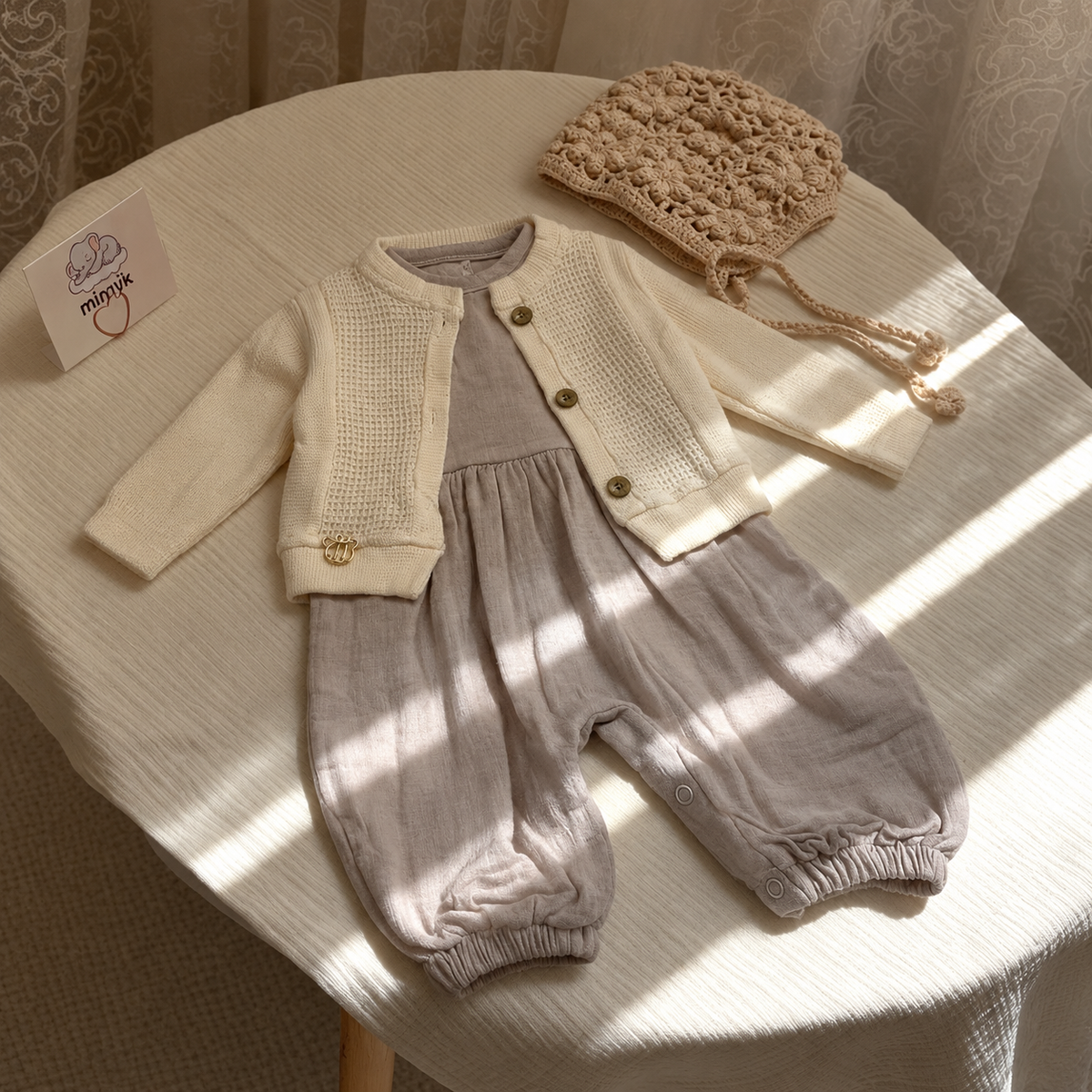 Baby Grey Romper & Cream Cotton Sweater 2PC Set
