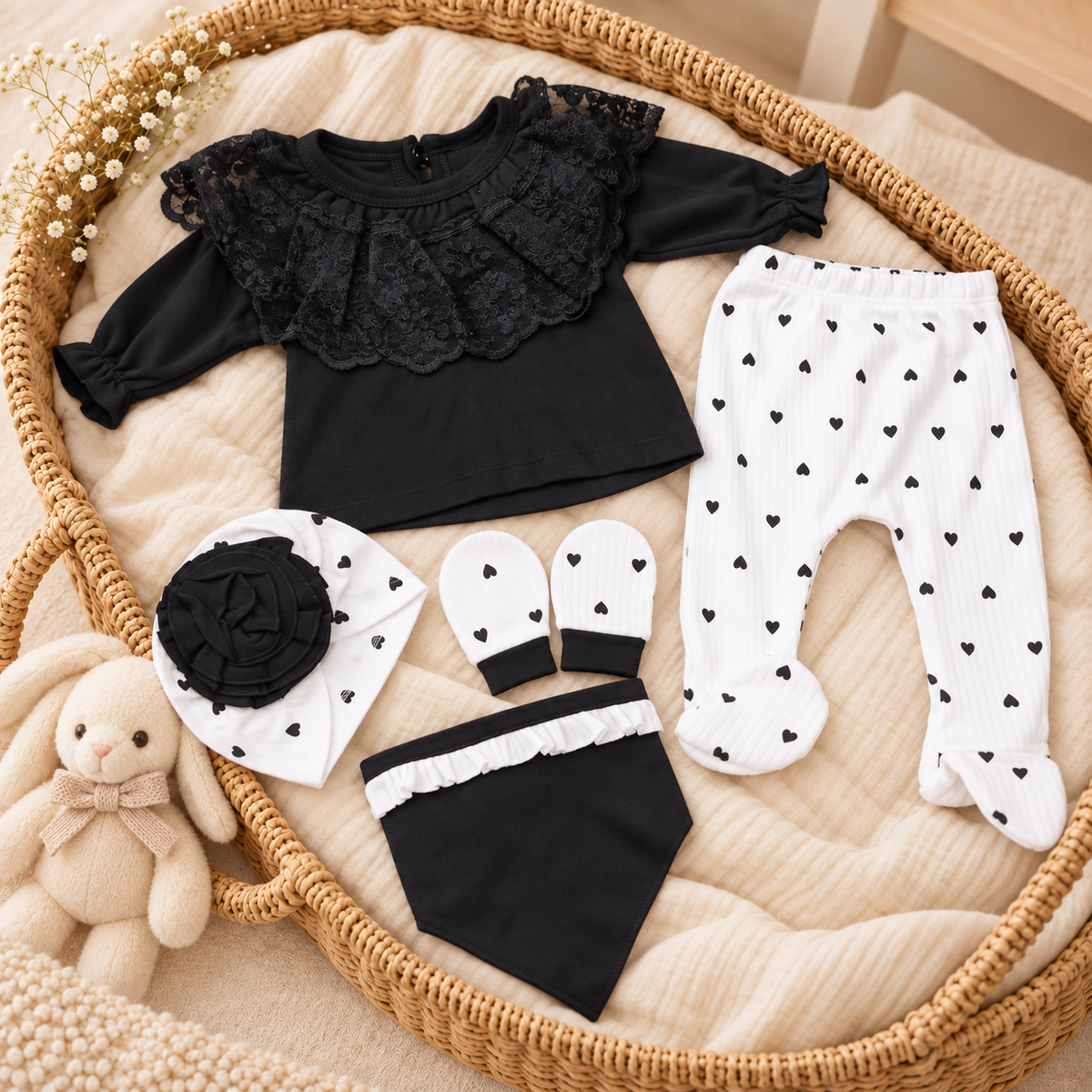 Baby Heart Lace Shirt & Footed Trouser 5PC Starter Set