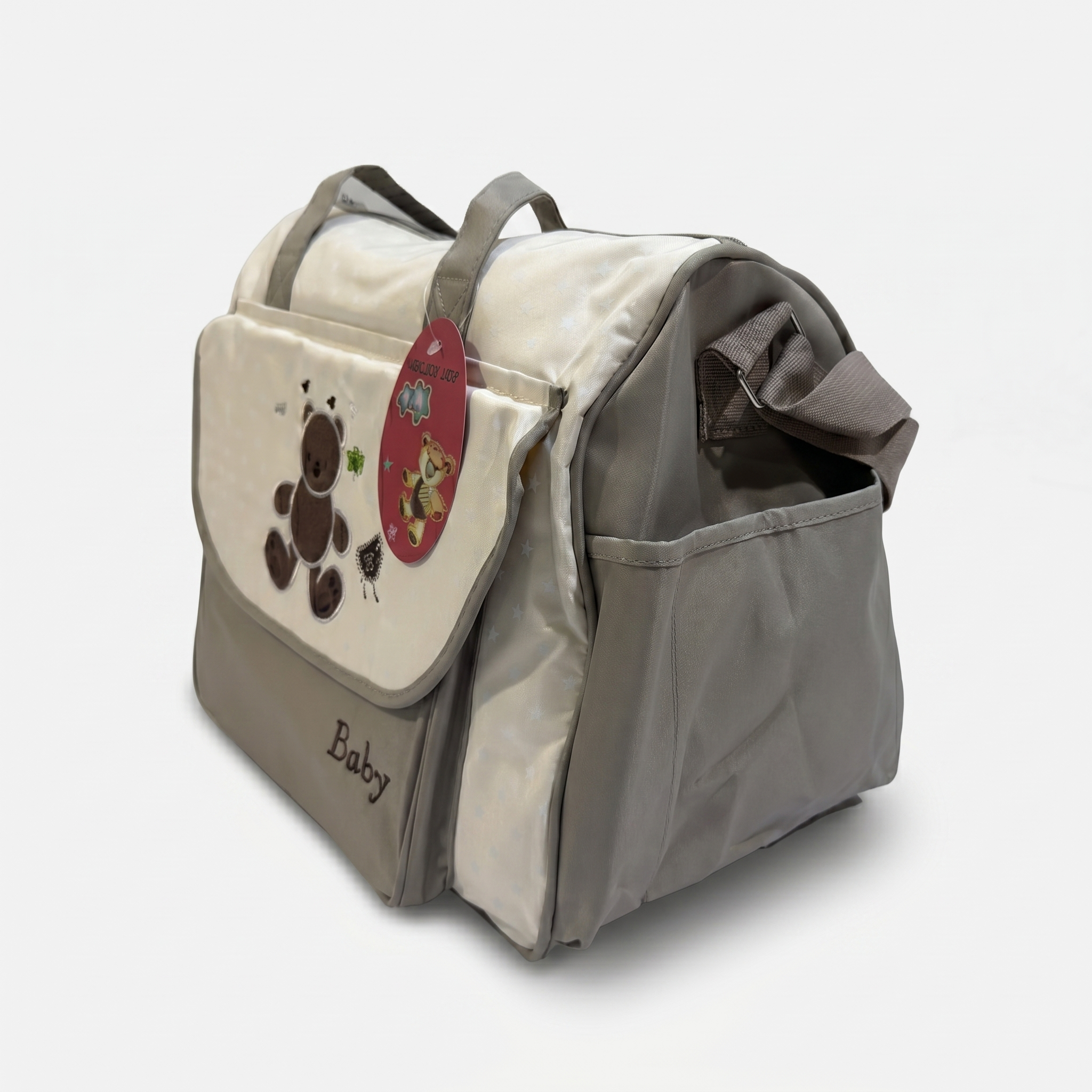 Sweet Bear Baby Diaper Bag – Cream & Grey
