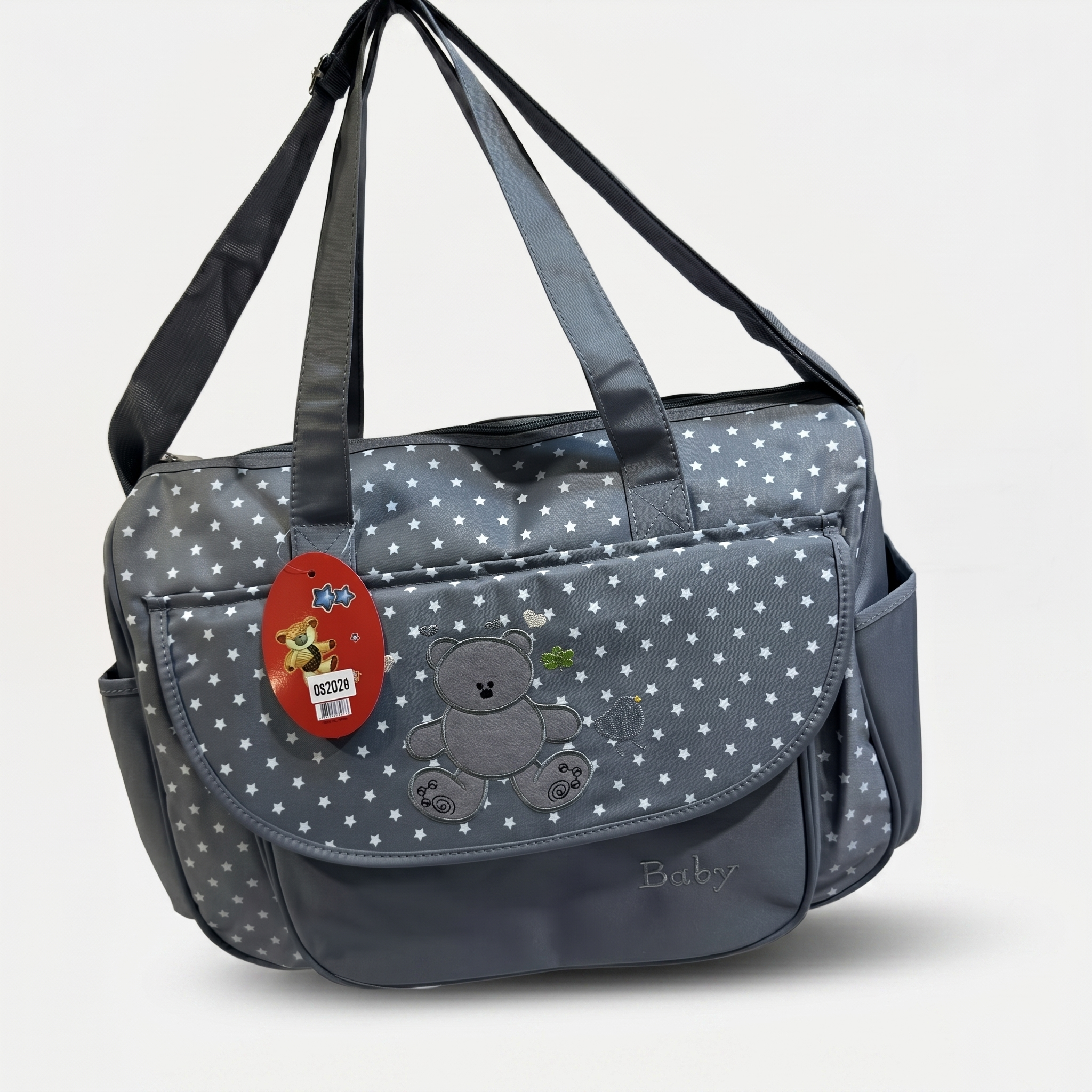 Starry Bear Baby Diaper Bag – Slate Grey