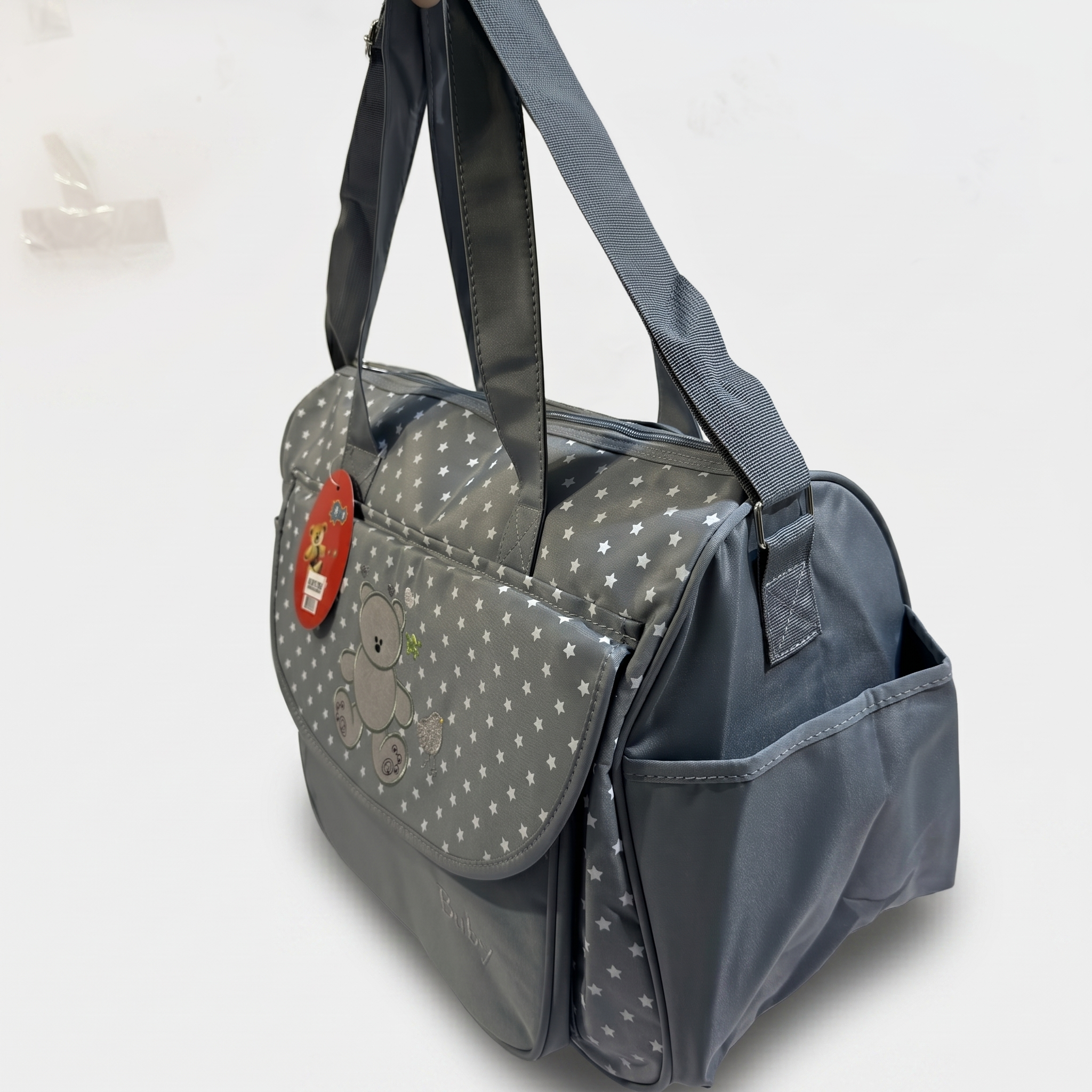 Starry Bear Baby Diaper Bag – Slate Grey