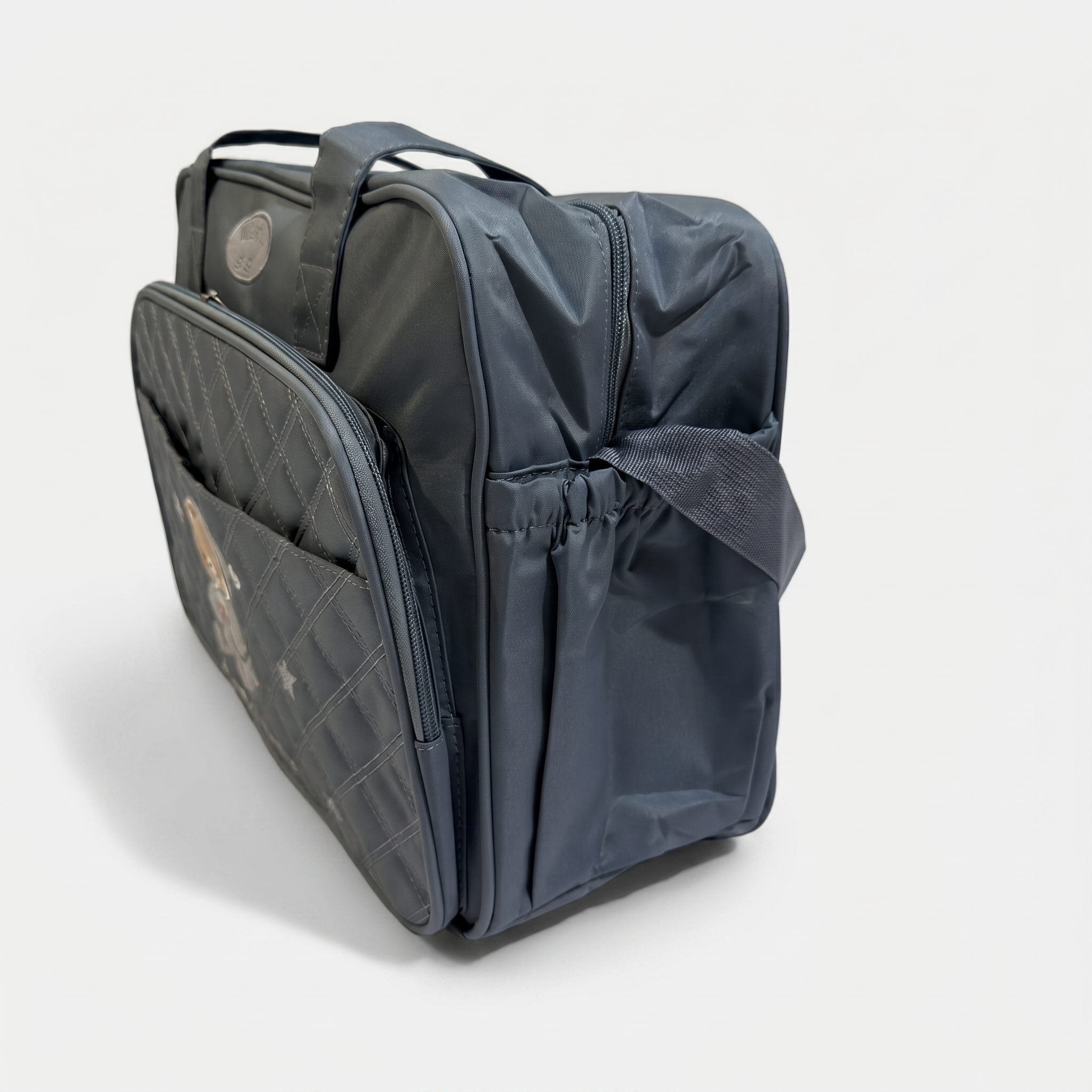 Cute Bear Quilted Baby Diaper Bag – Charcoal Grey
