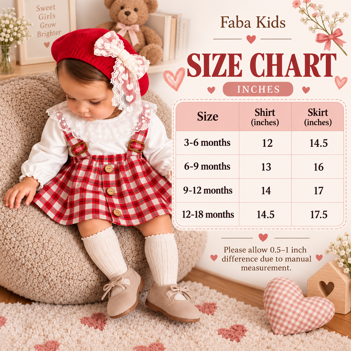 Baby Lace Collar Check Dungaree Skirt & Shirt 2PC Set