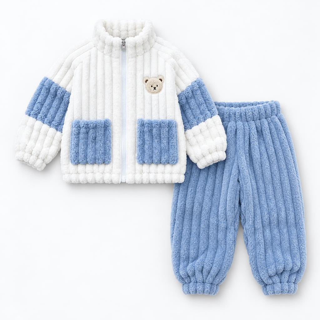 Kids Teddy Patch Shaggy Zip Jacket & Trouser 2PC Suit - image 3