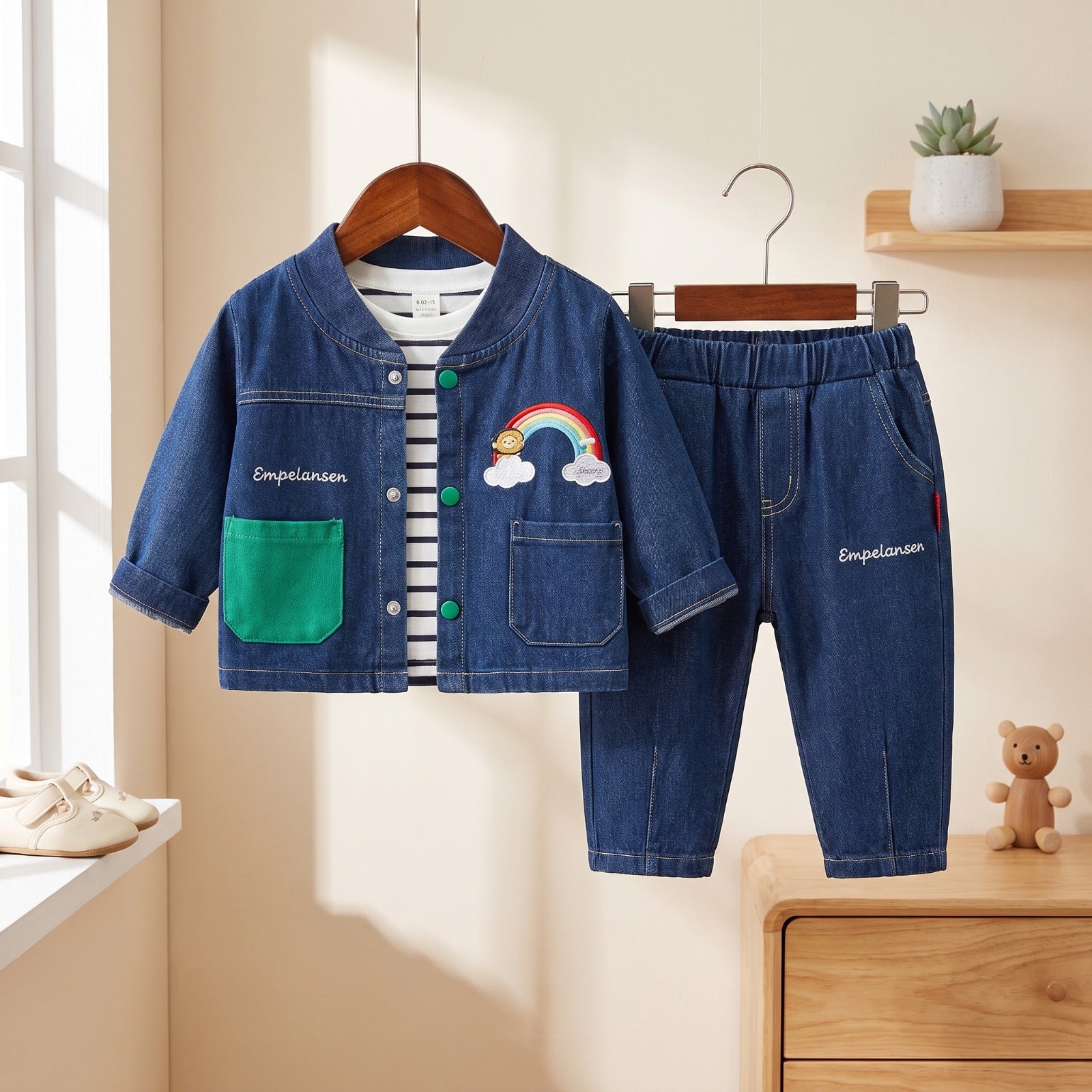 Rainbow Patch Kids Denim Jacket & Pants Set (3-Piece)