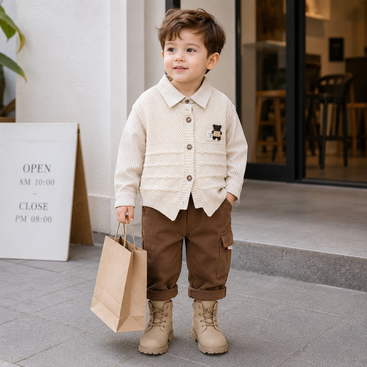 Boys Knitted Vest 3PC Outfit Set | Faba Kids