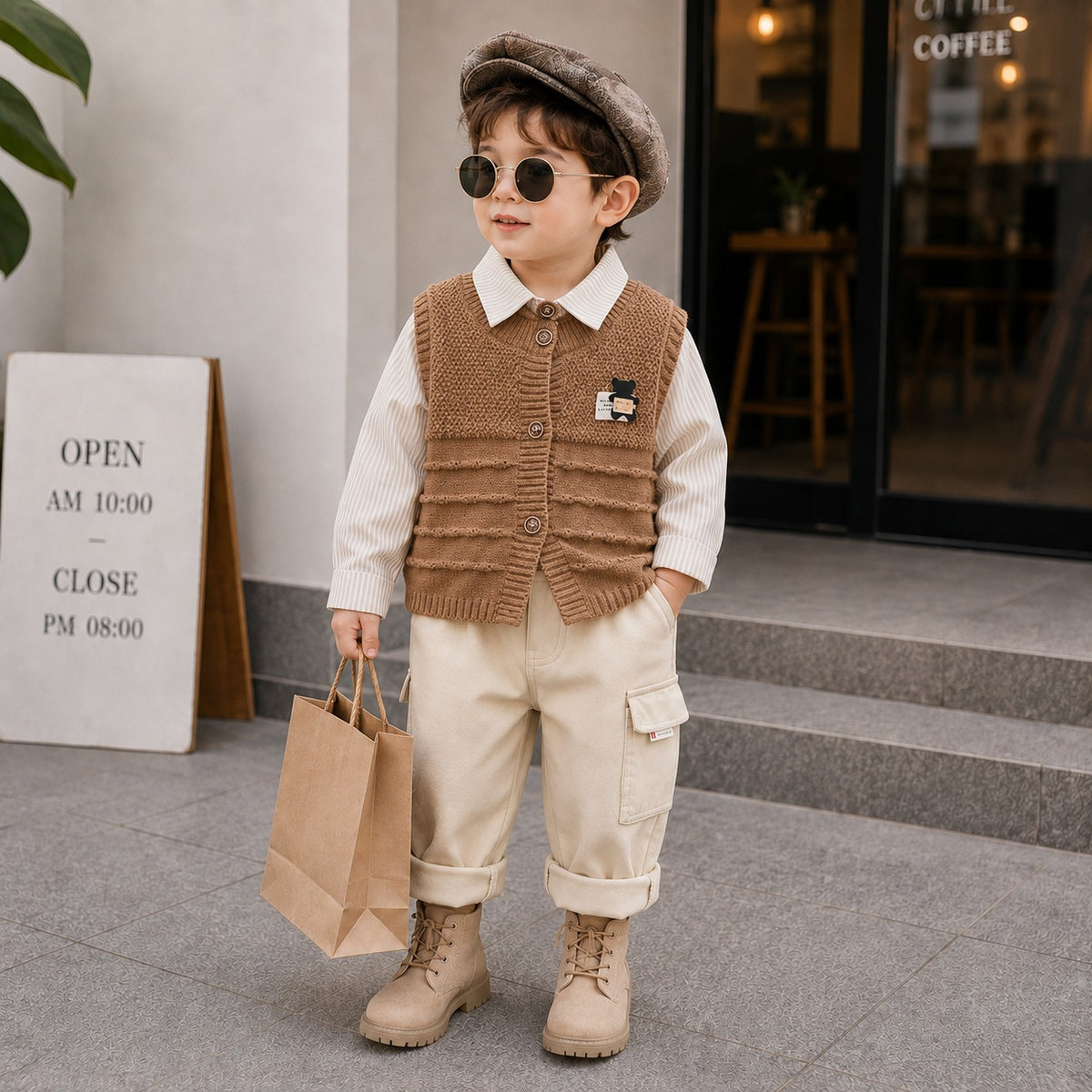 Boys Knitted Vest 3PC Outfit Set | Faba Kids