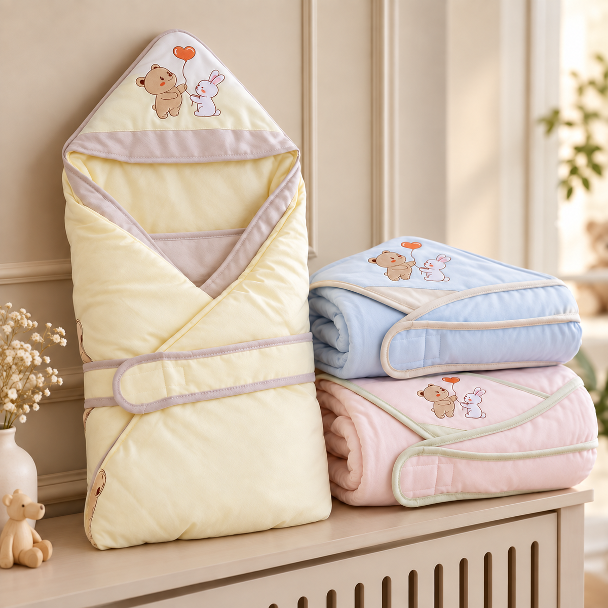 Baby Bear & Bunny Hooded 2-in-1 Swaddle Blanket