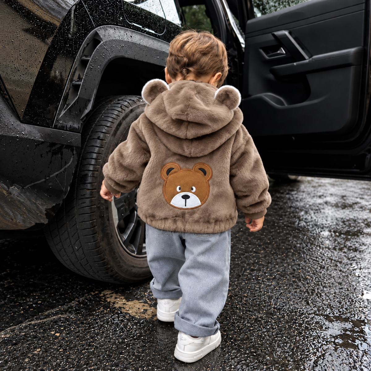 Kids Bear Ear Plush Hooded Winter Jacket