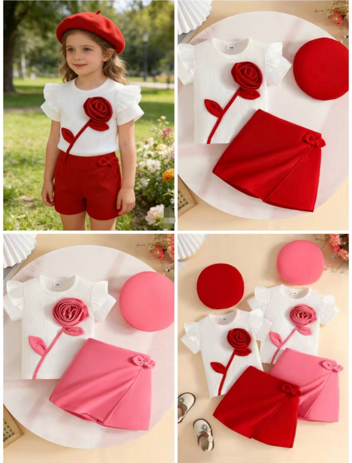 Rosette Bloom 2-Piece Girls Skirt Set